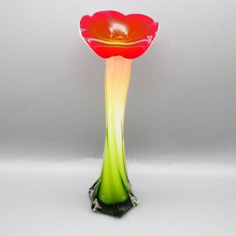 Murano Style Jack in the Pulpit Cased Glass Vase 12" Watermelon Red Green MCM